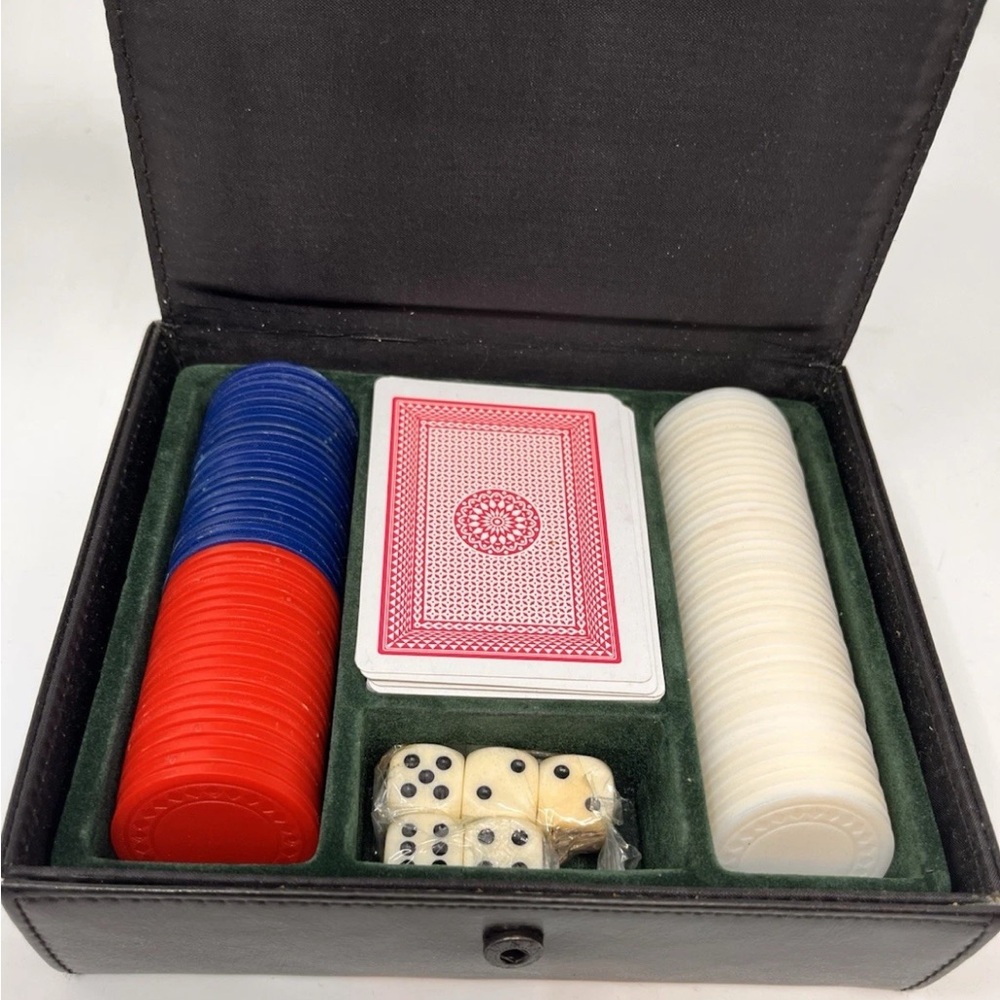 Vintage Poker Set - 2 sets of Cards, Red White Blue Chips 40,